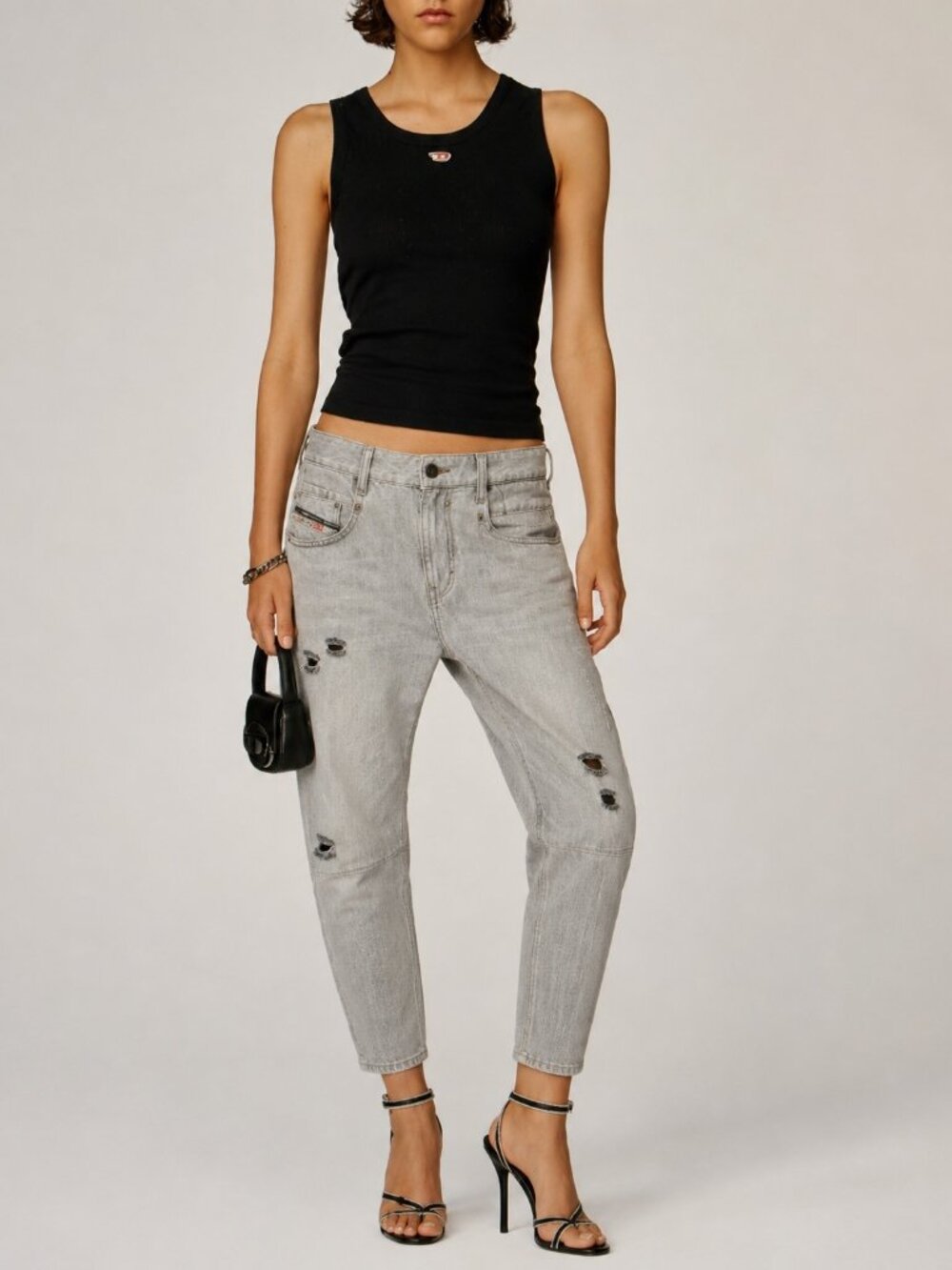 Diesel Fayza Jeans Size 26 Light Gray Distressed Relaxed Crop Boyfriend Slouchy